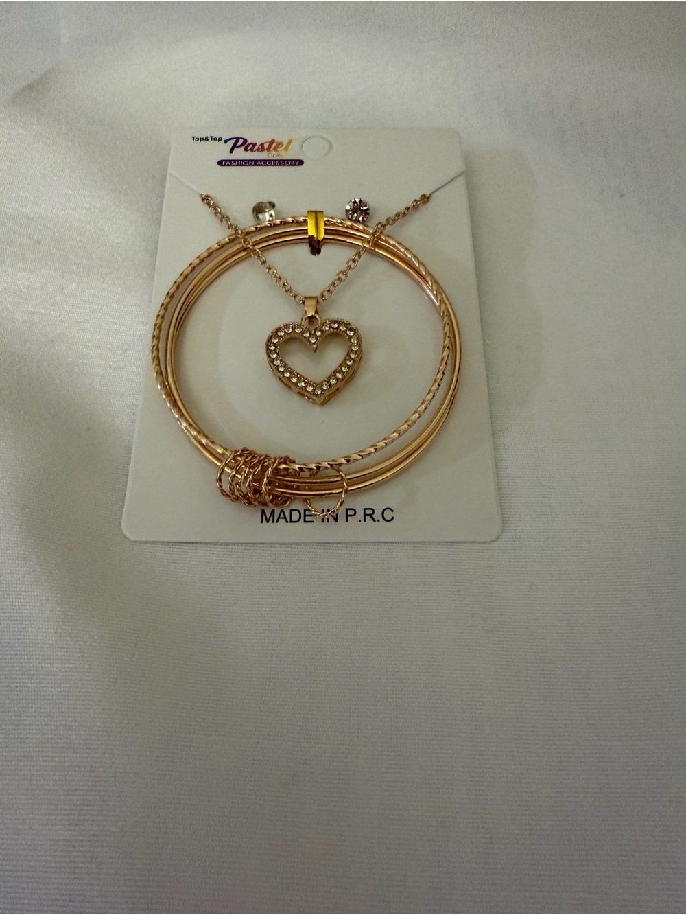 Gold Heart Pendant Necklace and Bangle Set